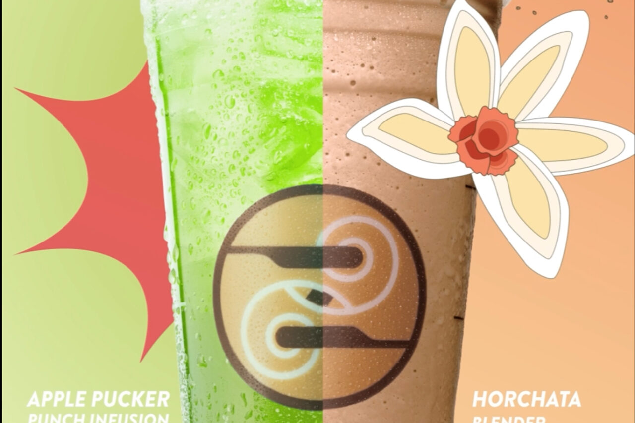 splitscreen view of two drinks with design elements